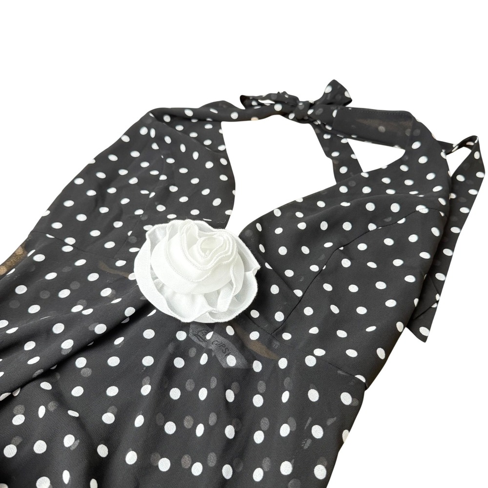 CUPSHE Maxi Dress Womens X Sm. Black Polka Dot Elegant Halter Rosette Retro Flow